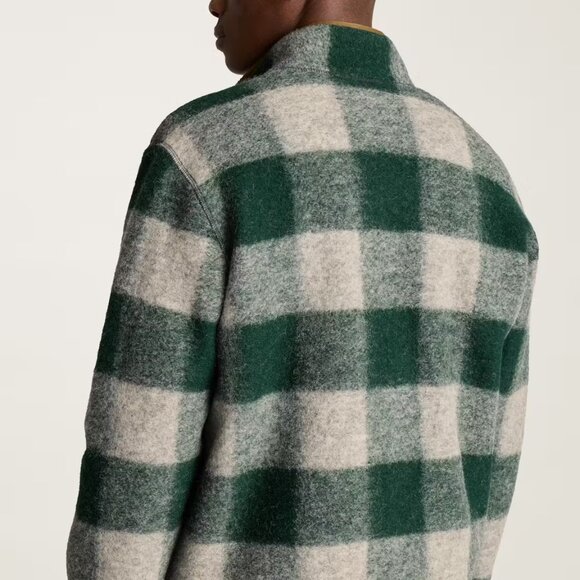 NEW BONOBOS Men Italian Virgin Wool Fleece Jacket Plaid green/gray 725 5m3 - Picture 4 of 8